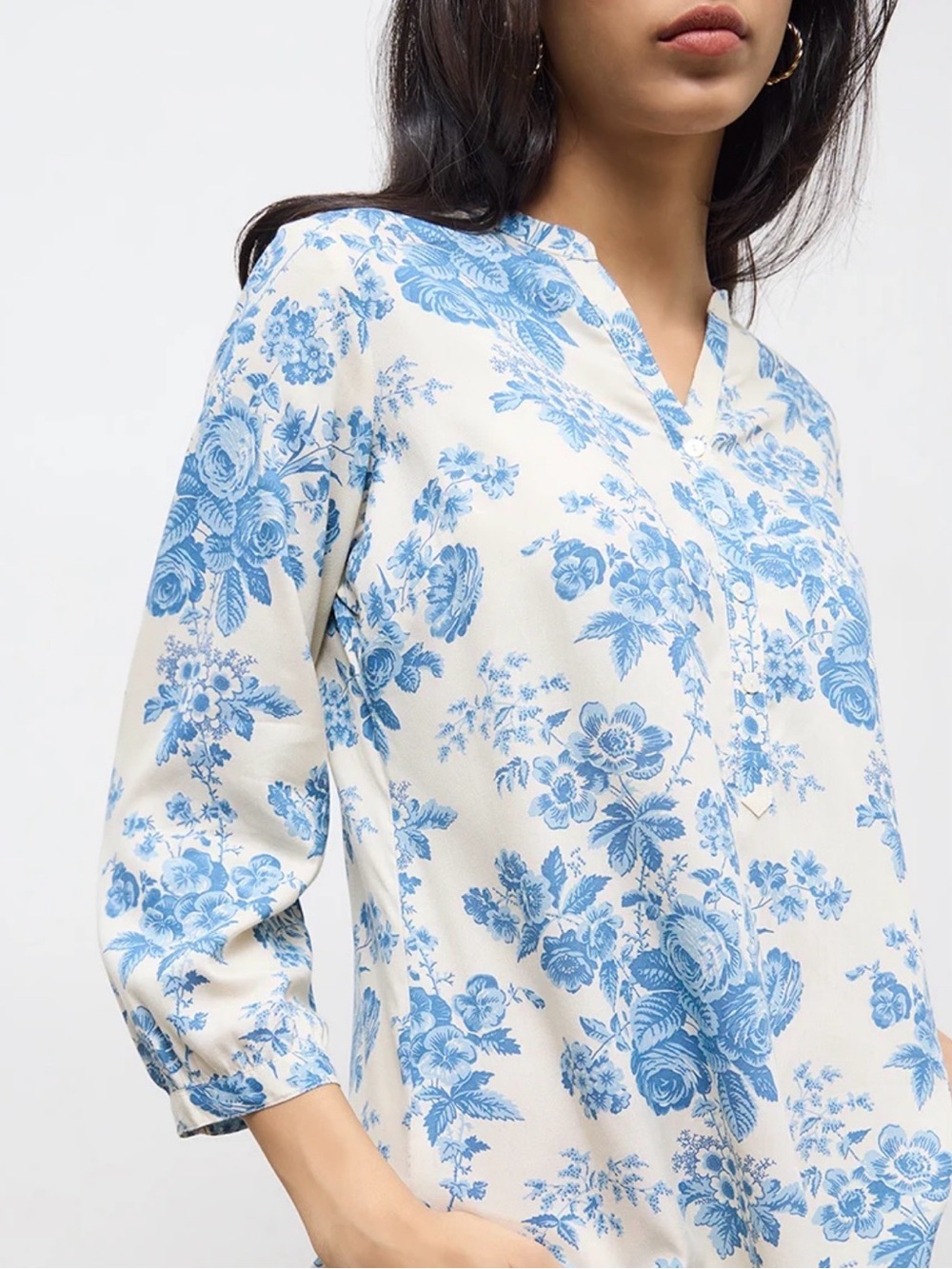 St. John's Bay Cream Tunic with Blue Floral Print